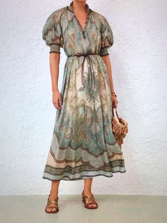 Zimmermann Dresses & Skirts - Zimmermann Sage Green Paisley Puff-Sleeve Maxi Dress